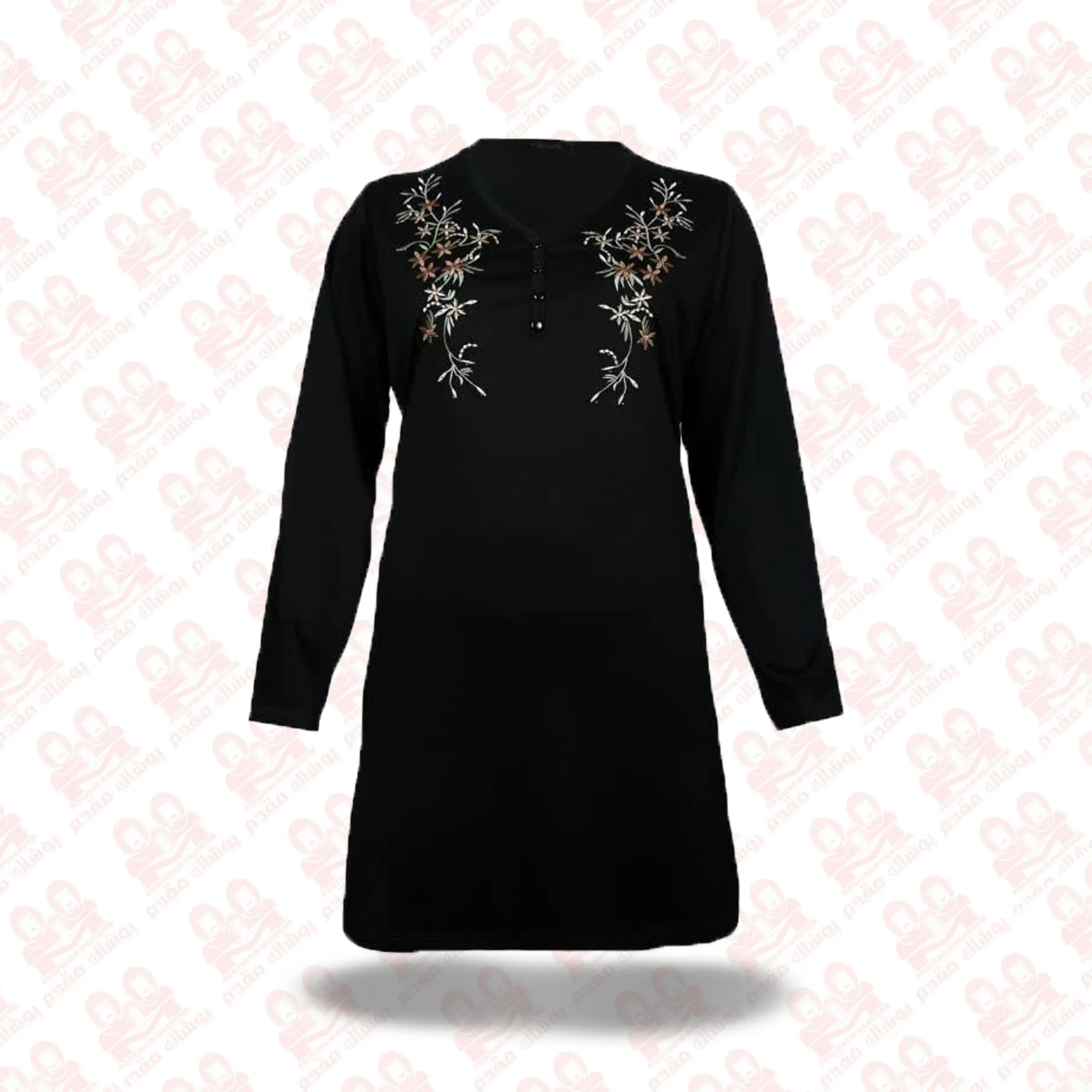 تونیک زنانه سه دکمه جودون گلدوزی مشکی کد1900-11116 سایز6XL