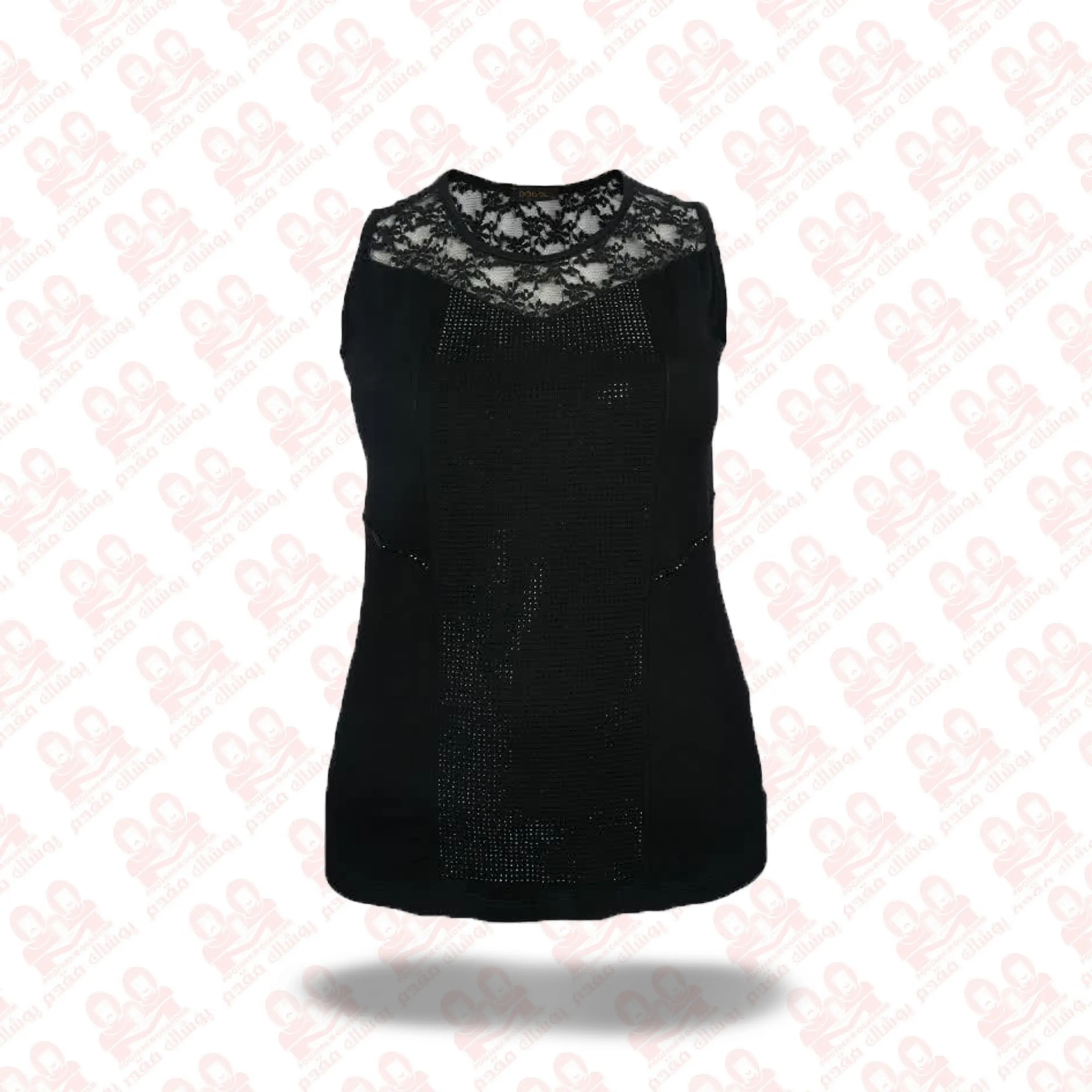 تاپ زنانه یقه تور ویلفو نگین دار مشکی کد1900-66017 سایز3XL