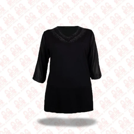 تیشرت زنانه یقه هفت ویلفو گلدوزی مشکی کد1900-55117