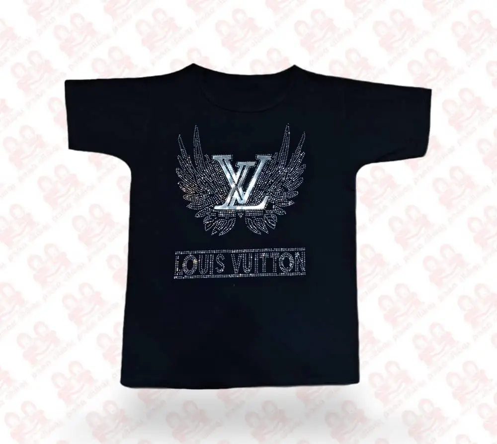 تیشرت دخترانه پنبه LV مشکی کد300 سایز 65