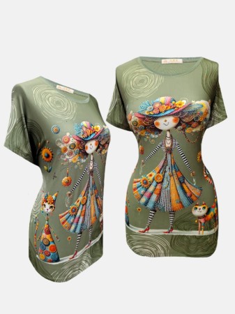 تیشرت زنانه آستین سرخود گیاهی CI7