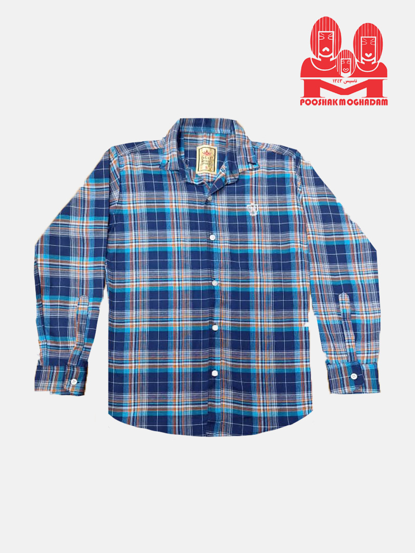 پیراهن پسرانه آستین بلند چهارخانه سرمه ای آبی CR4092 سایزS