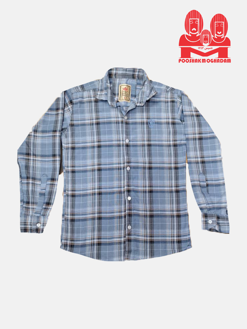 پیراهن پسرانه آستین بلند چهارخانه طوسی قهوه ای CR4092 سایزS