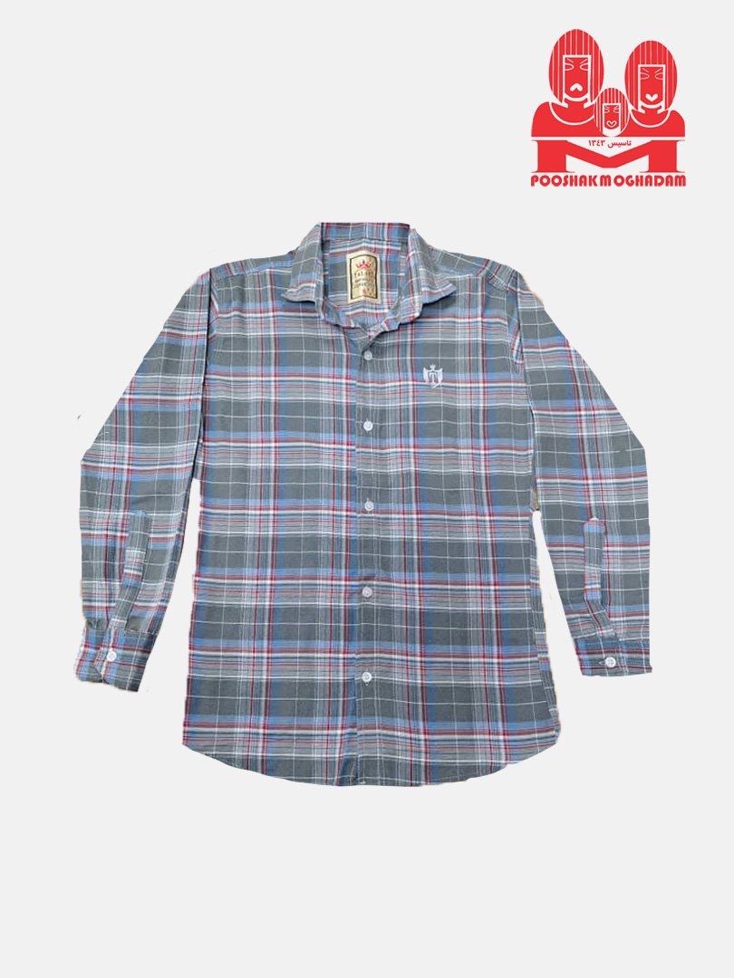 پیراهن پسرانه آستین بلند چهارخانه طوسی قرمز CR4092 سایزS