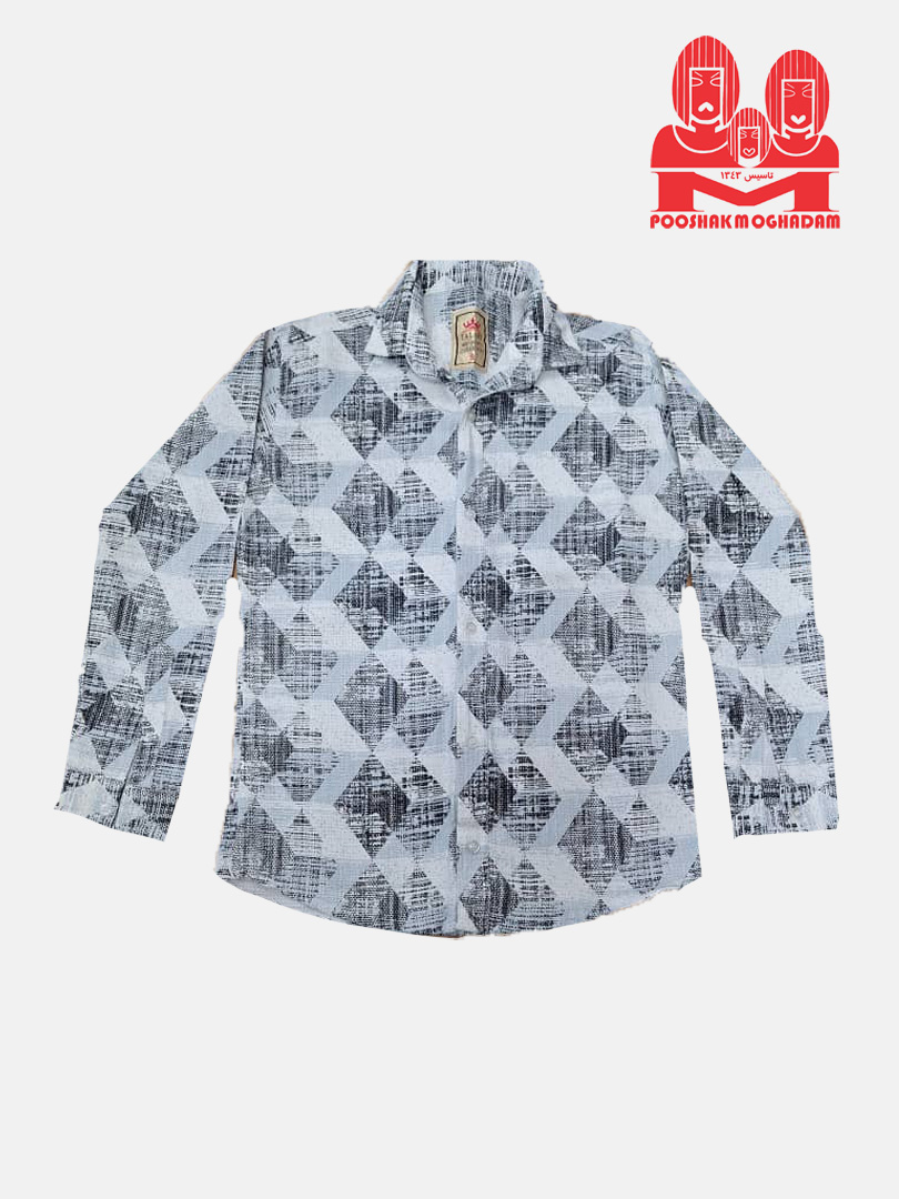 پیراهن پسرانه آستین بلند کنفی چاپی مشکی CR4718 سایزS