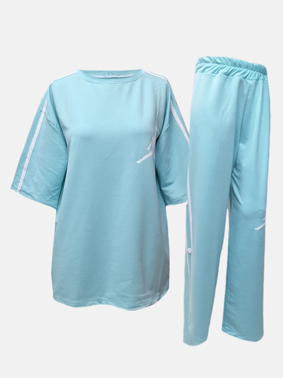 ست دخترانه تیشرت شلوار بغل دکمه جردن آبی AV186