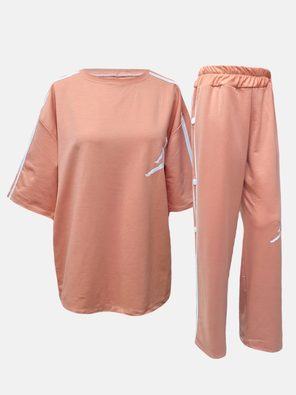 ست دخترانه تیشرت شلوار بغل دکمه جردن صورتی AV186