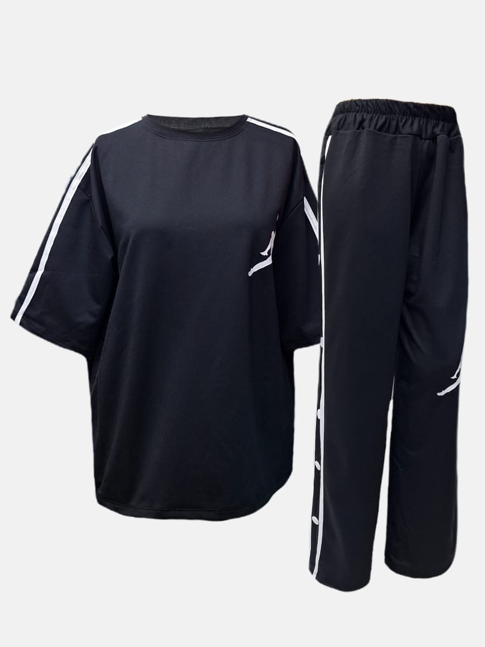 ست دخترانه تیشرت شلوار بغل دکمه جردن مشکی AV186