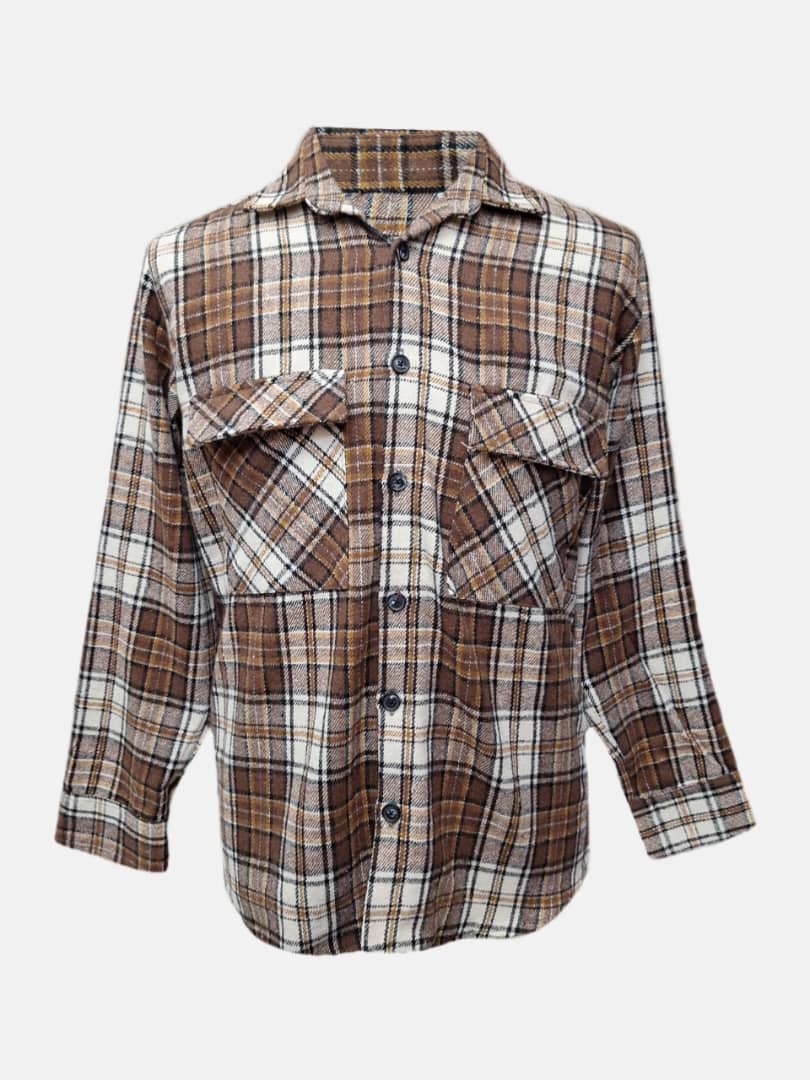 پیراهن مردانه دوجیب چهارخانه پشمی طرح5 سفید BH سایزL