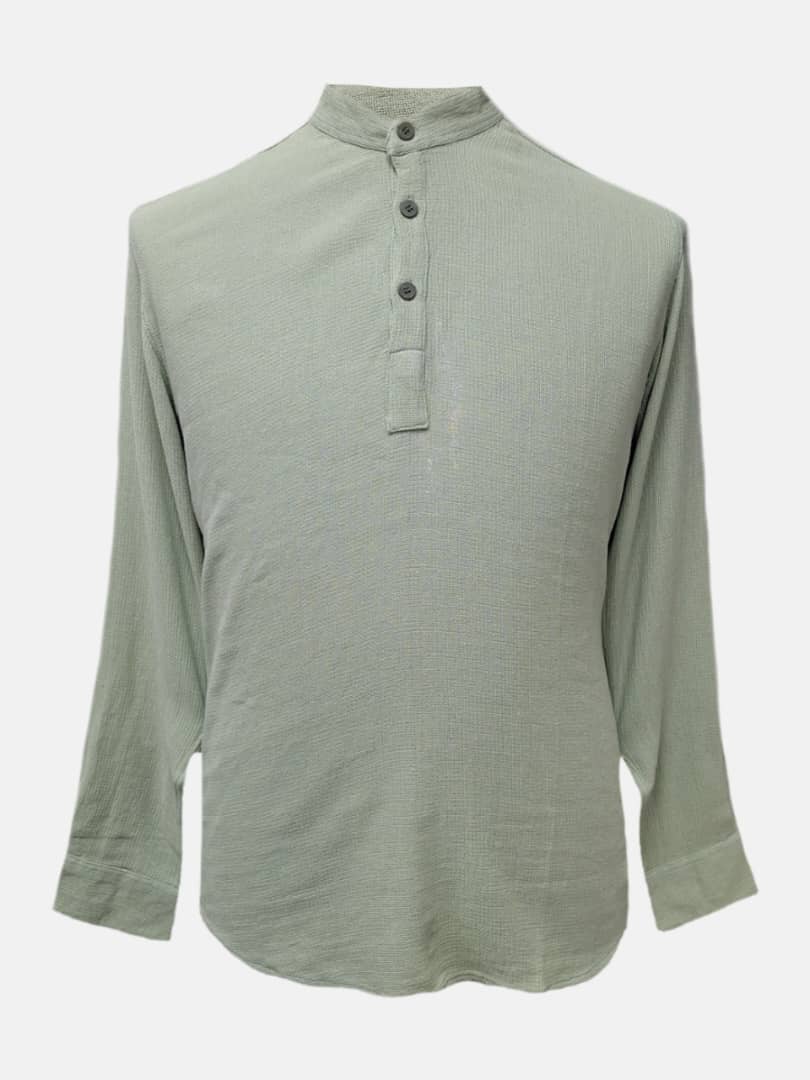 پیراهن مردانه آستین بلند یقه ایستاده 3دکمه کنفی AF