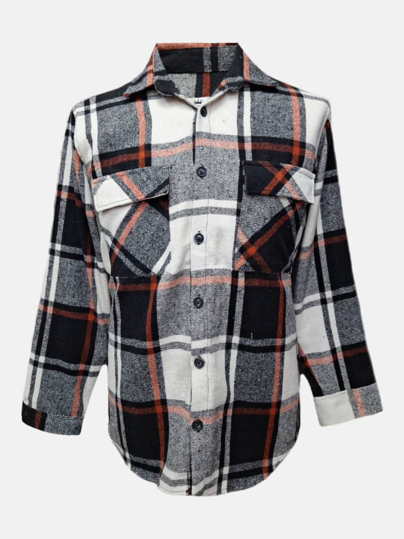 پیراهن مردانه دوجیب چهارخانه پشمی طرح7 سفیدمشکی BH سایزL