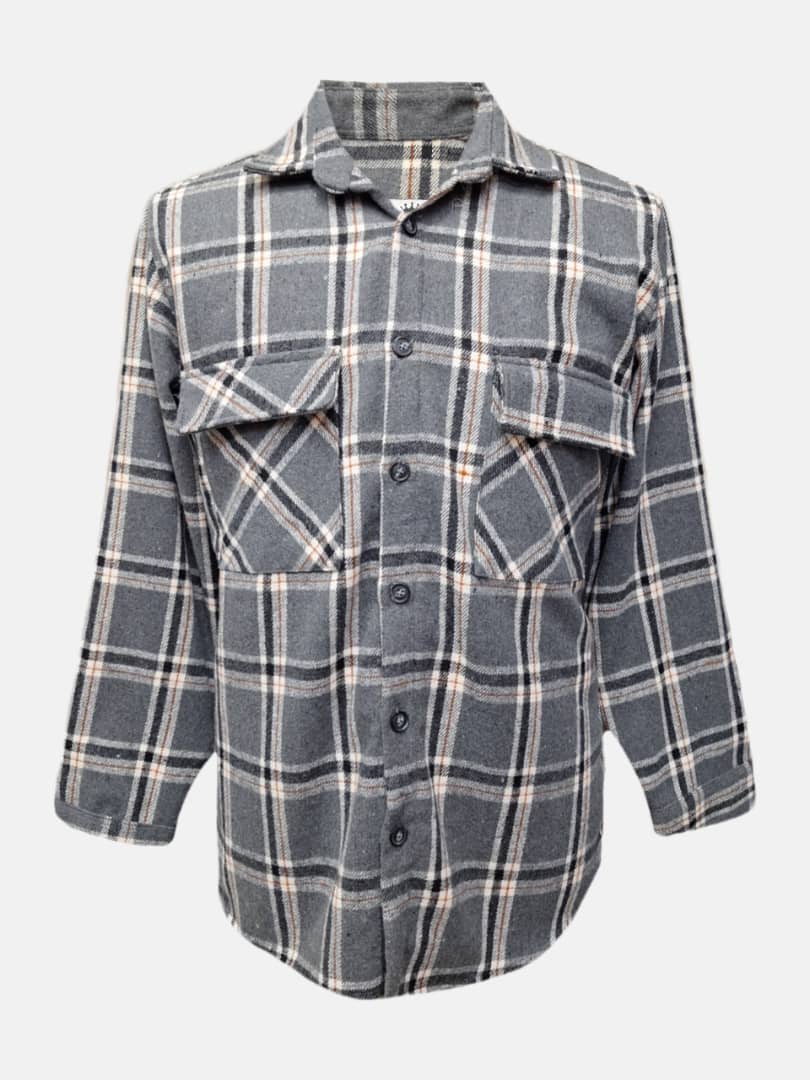 پیراهن مردانه دوجیب چهارخانه پشمی طرح4 طوسی BH سایزL