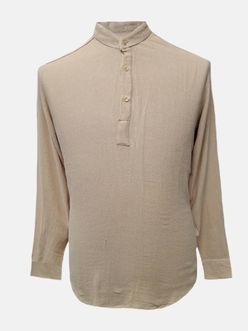 پیراهن مردانه آستین بلند یقه ایستاده 3دکمه کنفی کرم AF سایزL