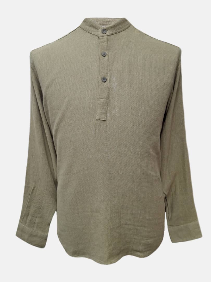 پیراهن مردانه آستین بلند یقه ایستاده 3دکمه کنفی سدری AF سایزL