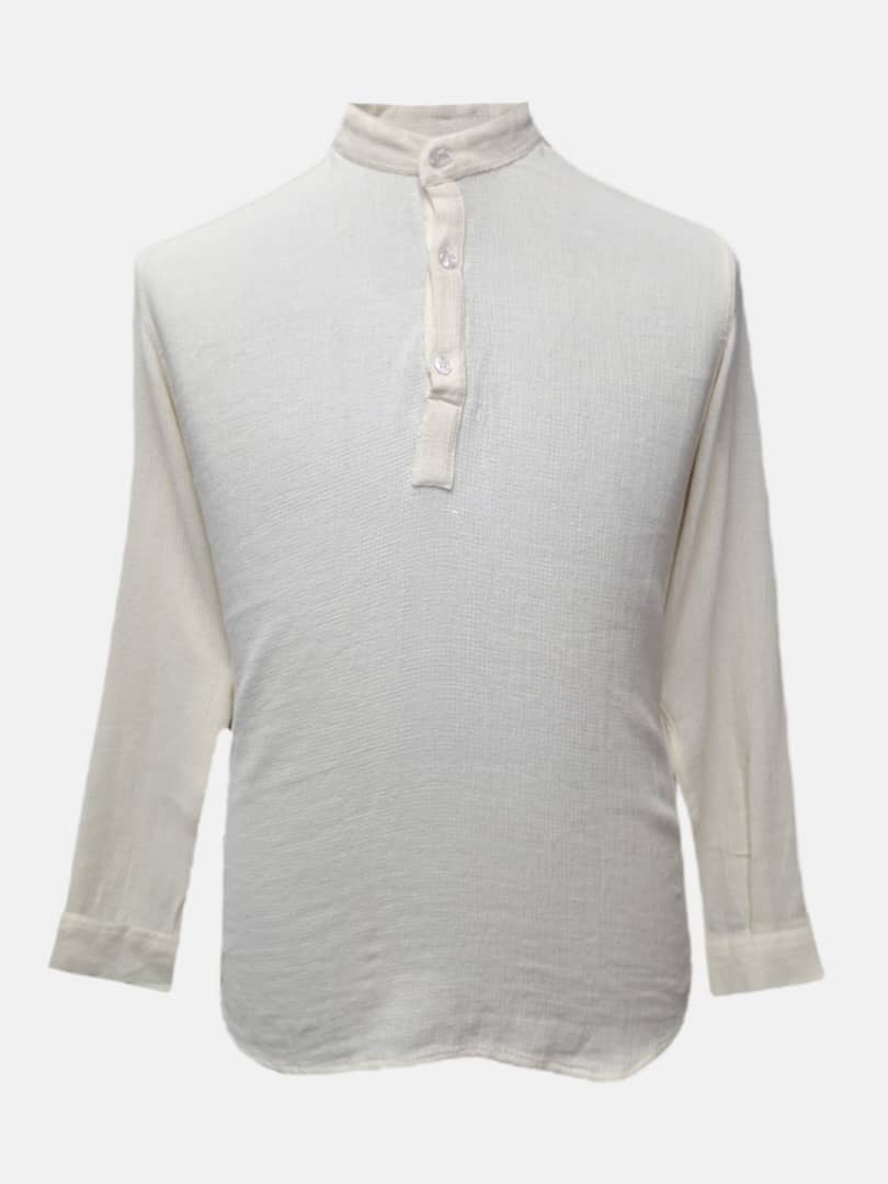 پیراهن مردانه آستین بلند یقه ایستاده 3دکمه کنفی شیری AF سایزL