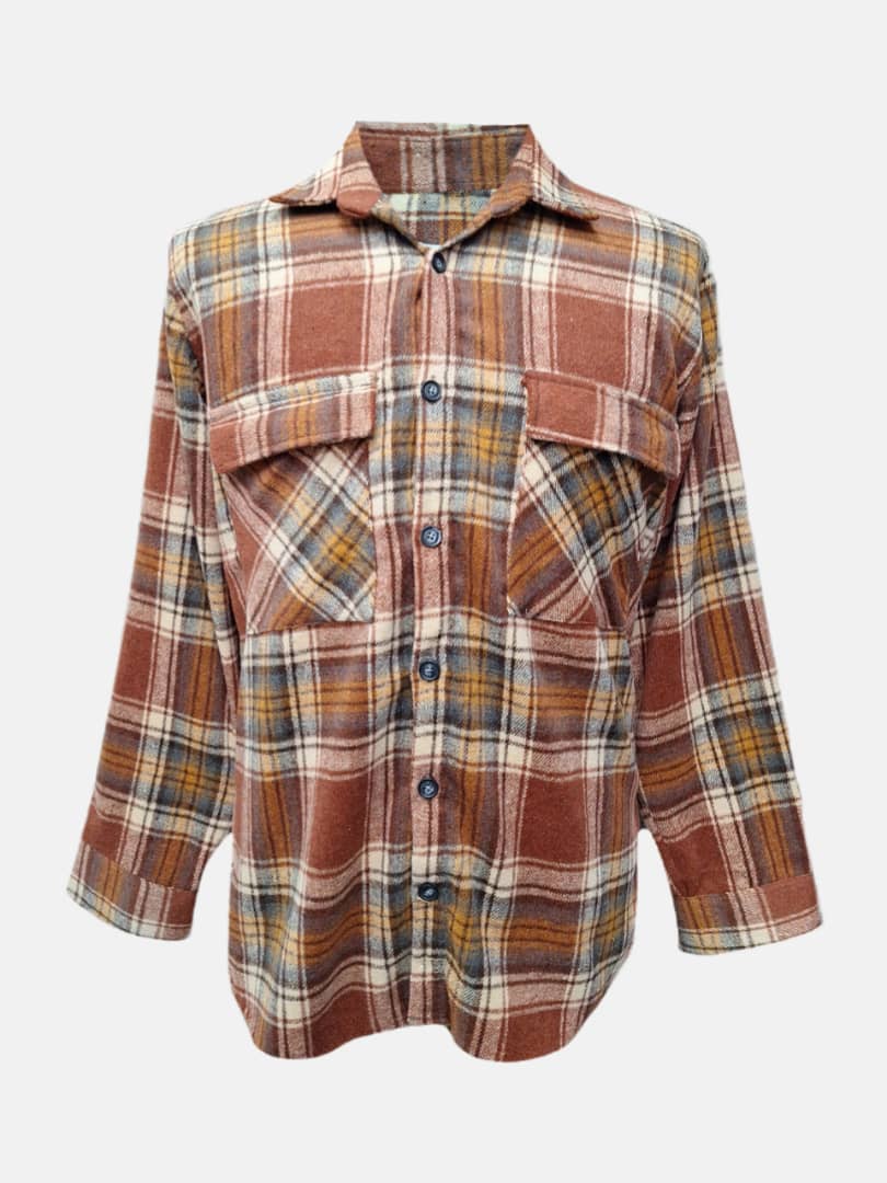 پیراهن مردانه دوجیب چهارخانه پشمی طرح6 آجری BH سایزL