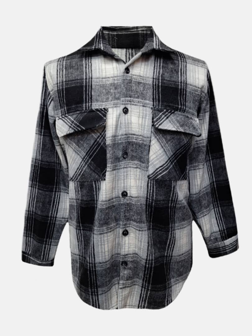 پیراهن مردانه دوجیب چهارخانه پشمی طرح3 طوسی BH سایزL