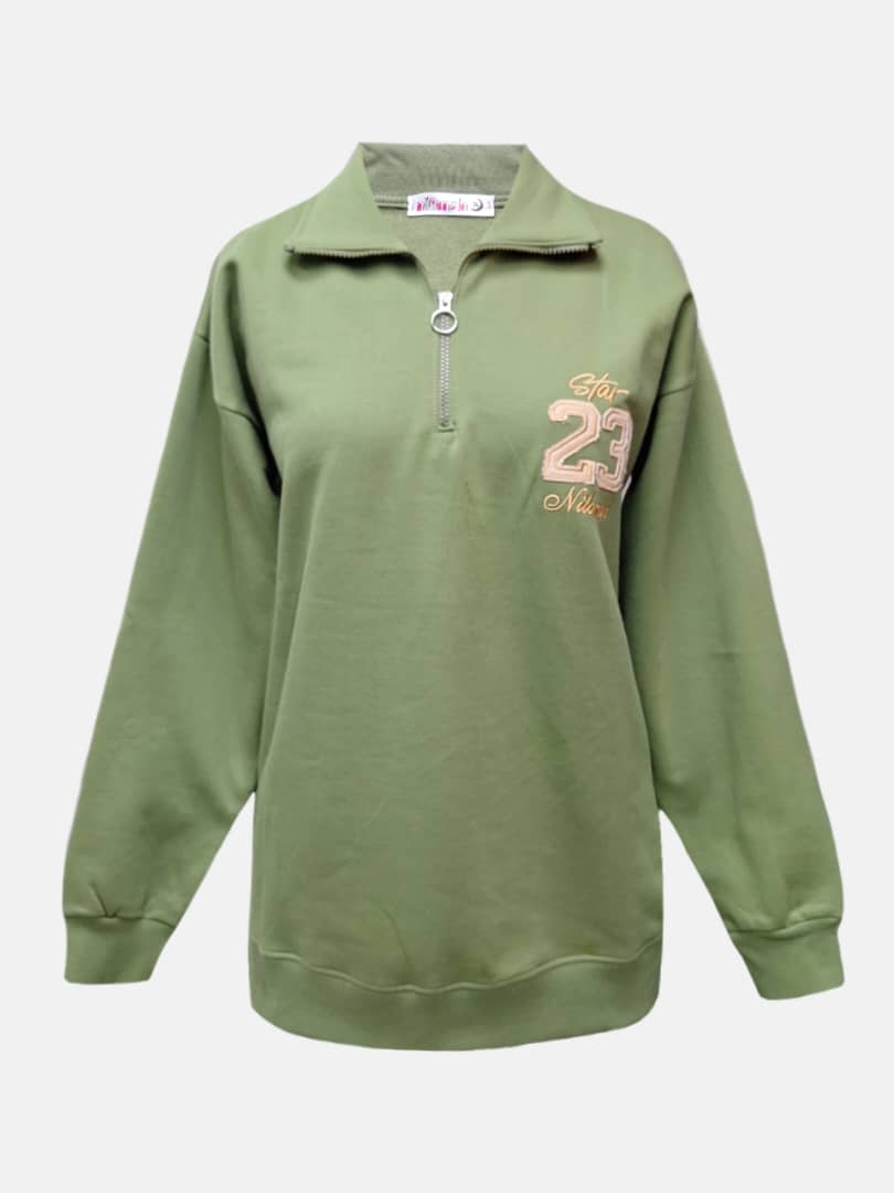 بلوز زنانه یقه دار نیم زیپ دورس سبز CT