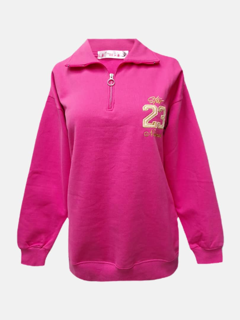 بلوز زنانه یقه دار نیم زیپ دورس سرخابی CT