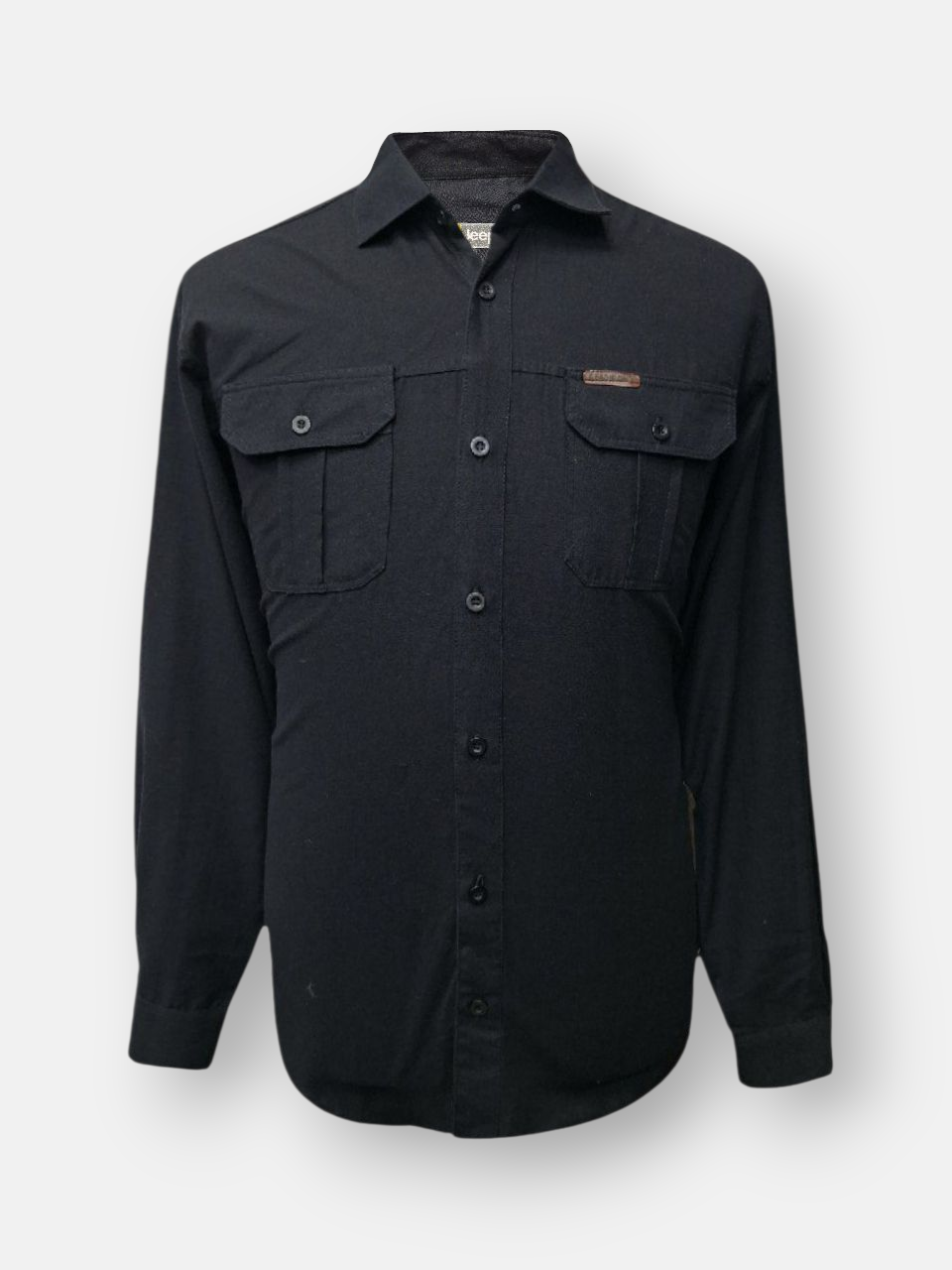 پیراهن مردانه آستین بلند دوجیب کتان مشکی AF سایزXL