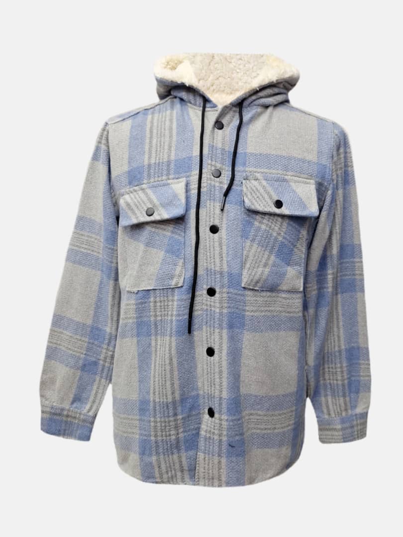 پیراهن مردانه کلاهدار طرحدار آبی BH سایزL