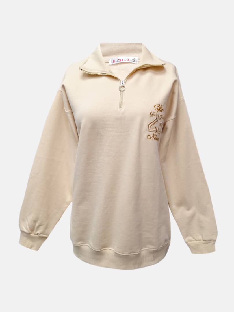 بلوز زنانه یقه دار نیم زیپ دورس کرم CT