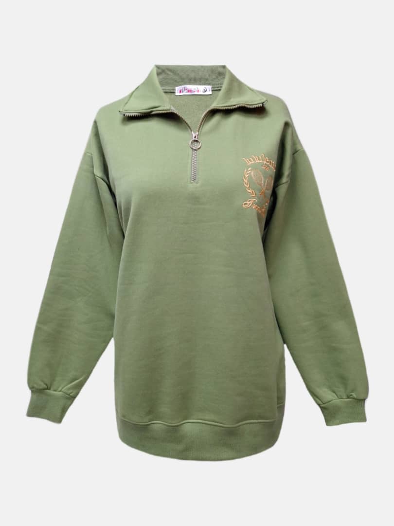 بلوز زنانه یقه دار نیم زیپ دورس سبز