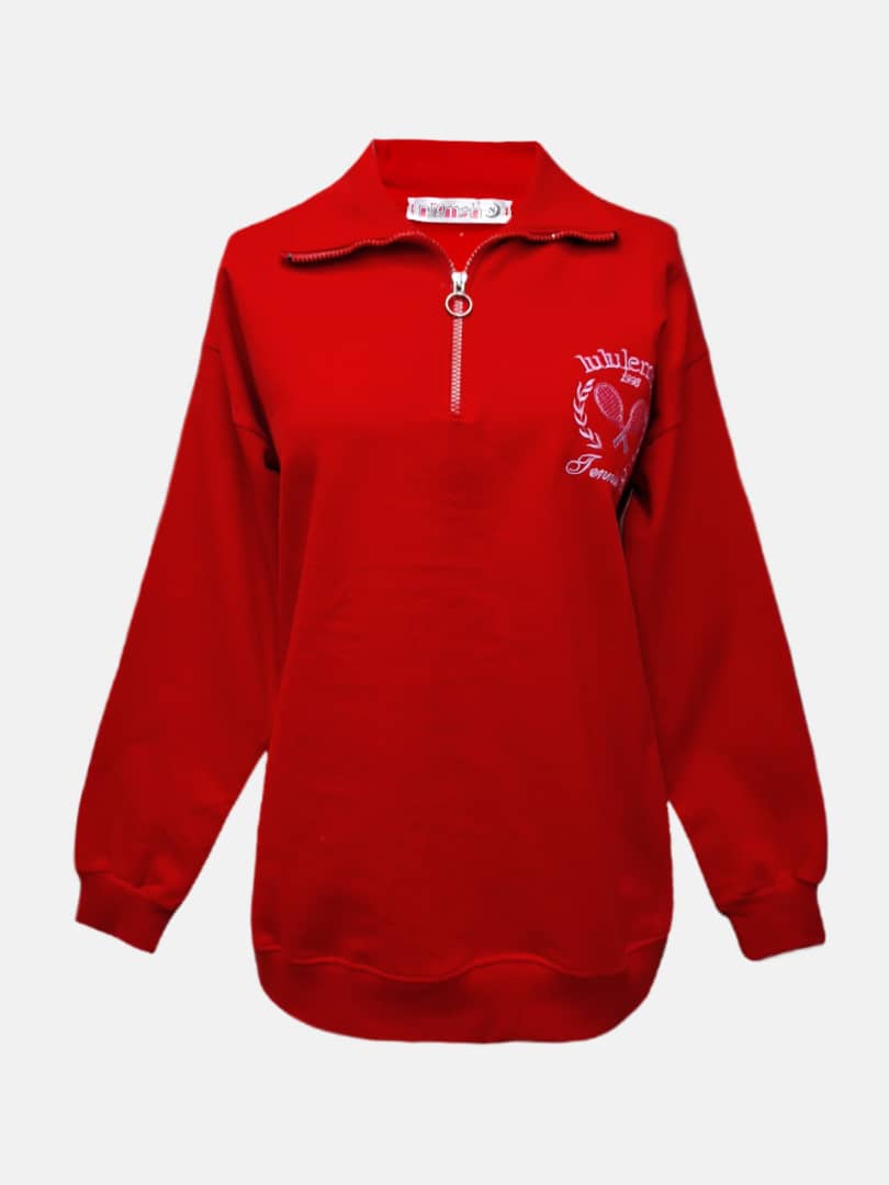 بلوز زنانه یقه دار نیم زیپ دورس قرمز CT