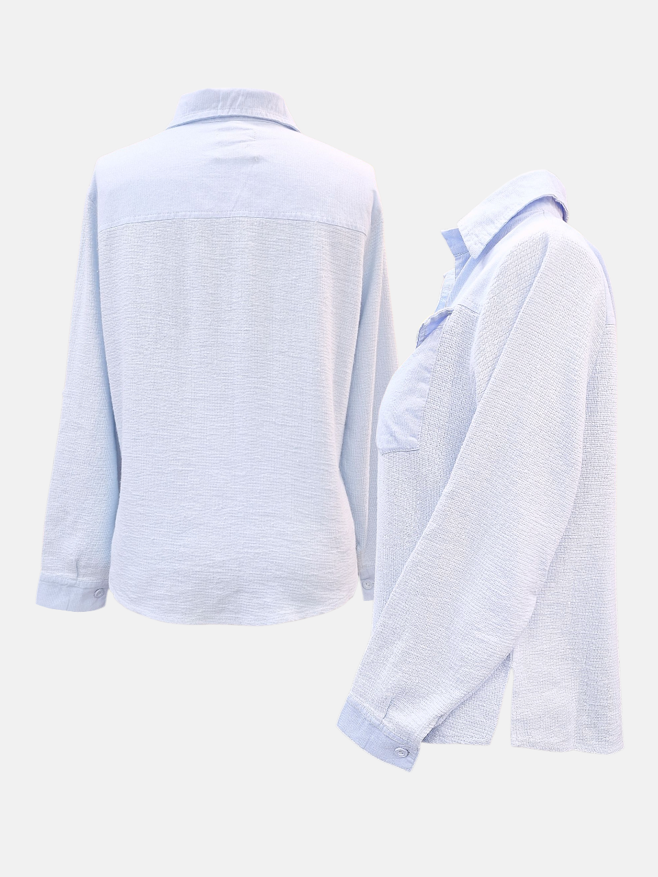 شومیز زنانه دوجیب کتان کنفی آبی AV751