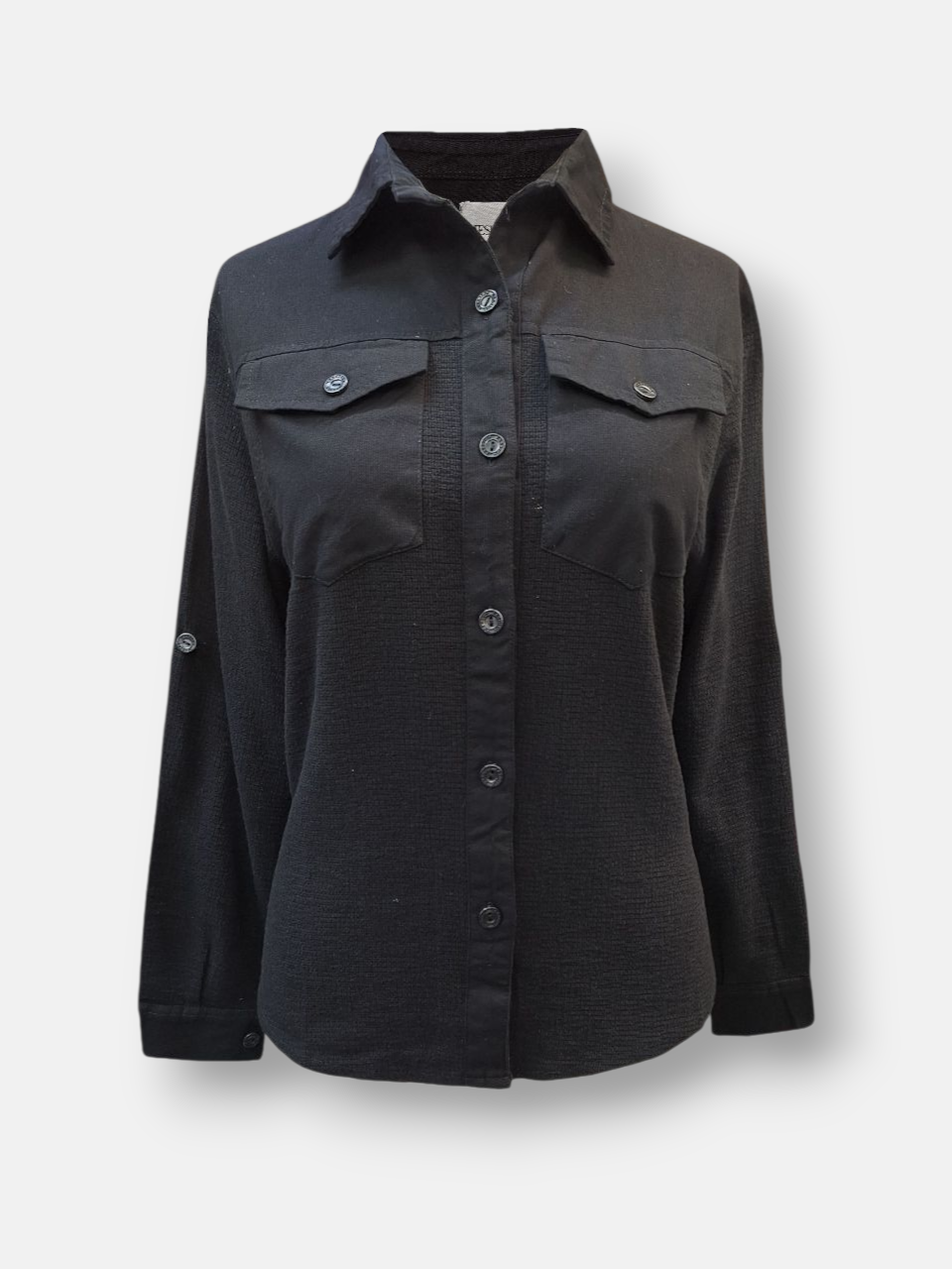 شومیز زنانه دوجیب کتان کنفی مشکی AV751