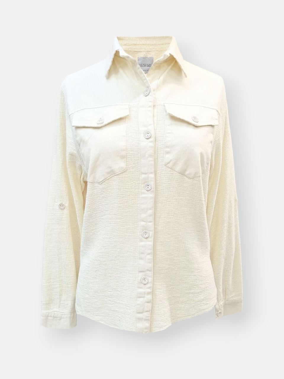 شومیز زنانه دوجیب کتان کنفی کرم AV751