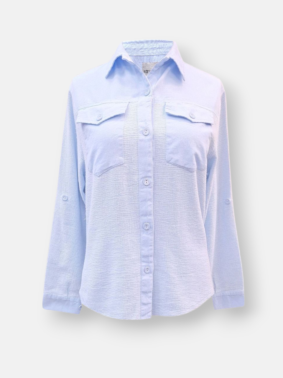 شومیز زنانه دوجیب کتان کنفی آبی AV751