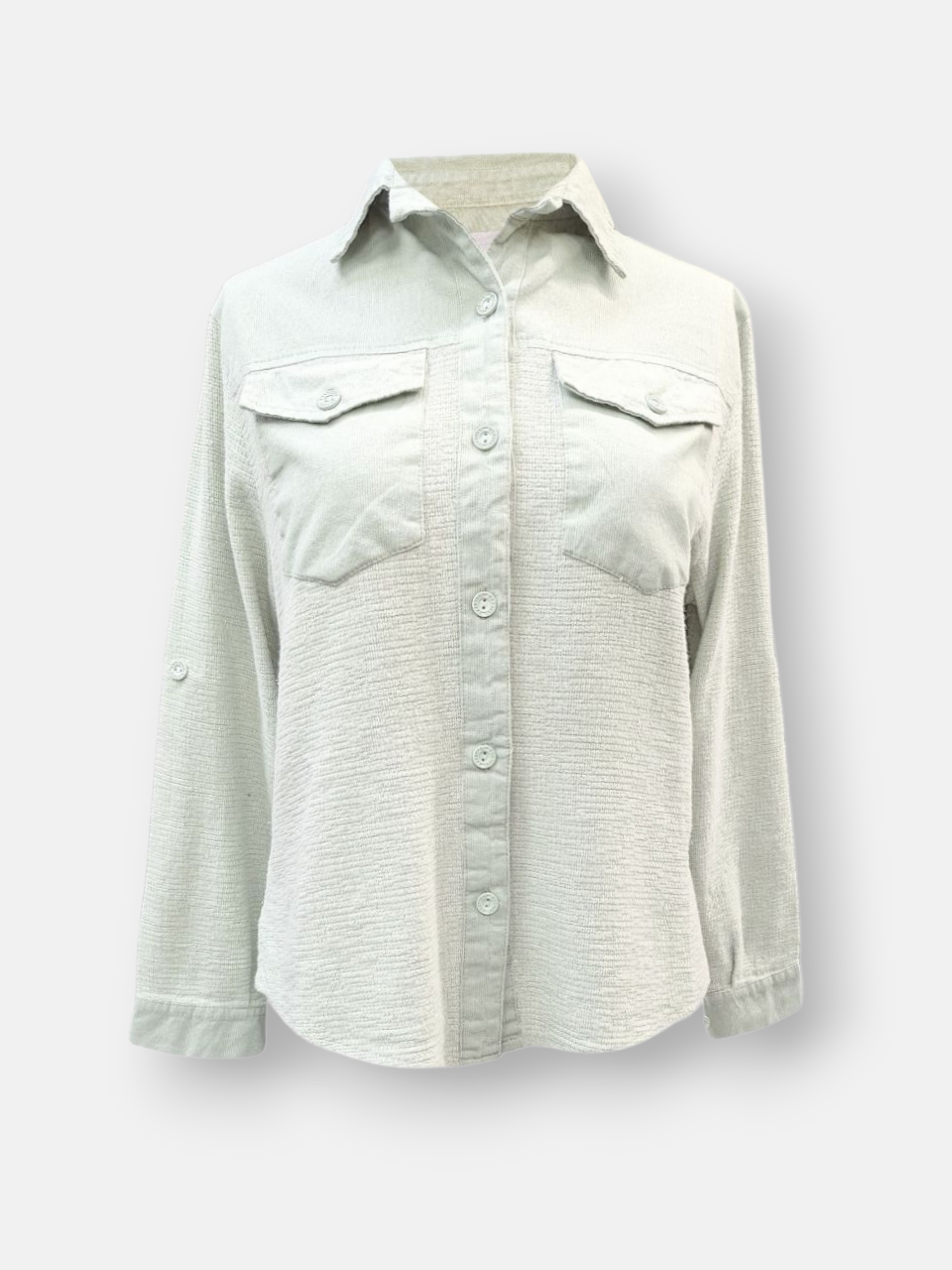 شومیز زنانه دوجیب کتان کنفی سبز AV751