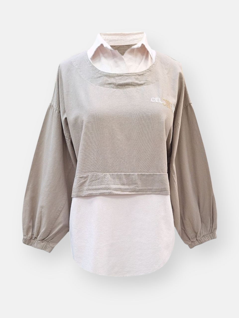 تونیک زنانه آستین کش کتان خاکی AV744