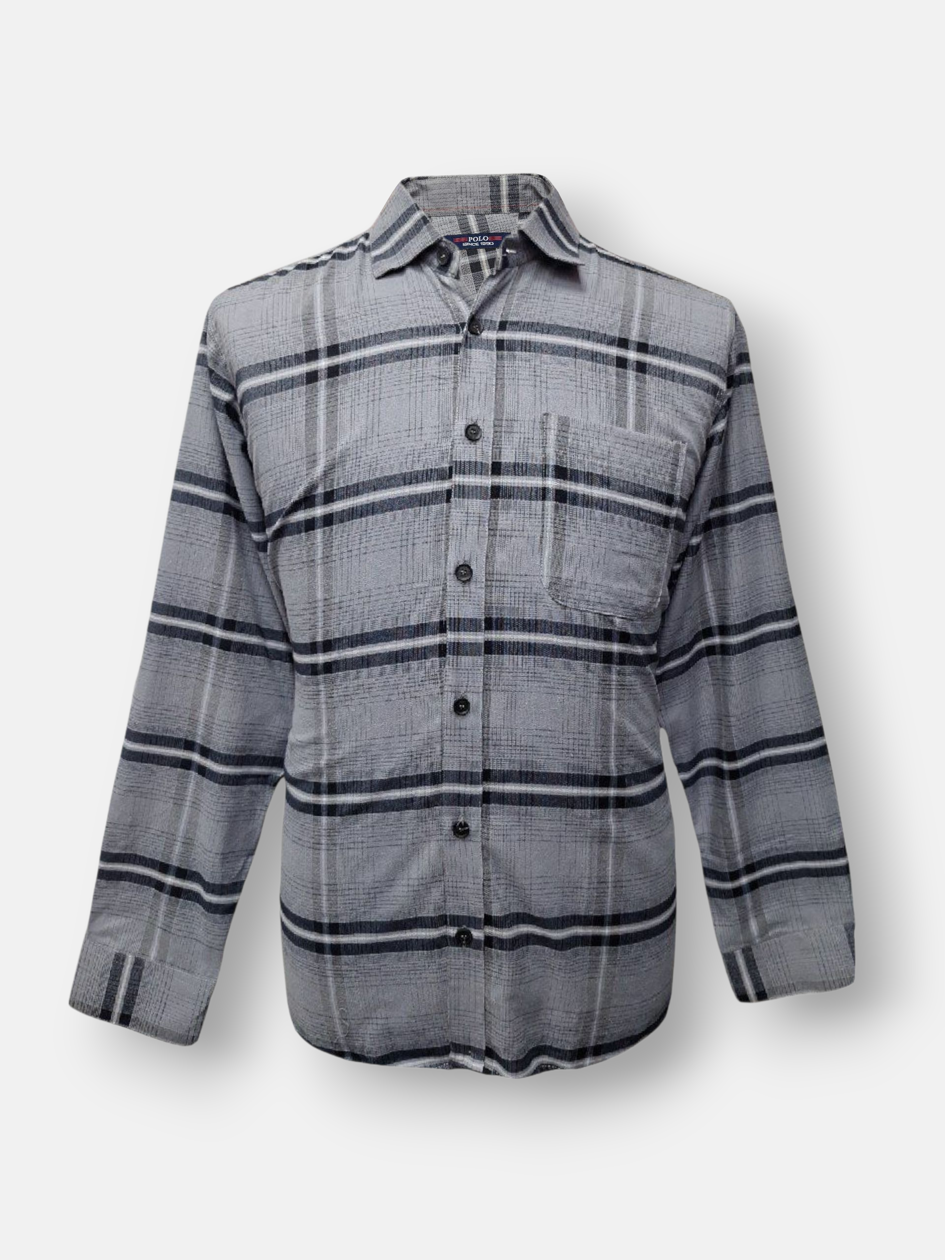 پیراهن مردانه آستین بلند کرکی چهارخانه طوسی AF سایزL