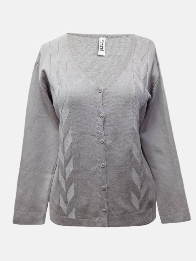 ژاکت زنانه بوکله هاشوردار طوسی AV1265