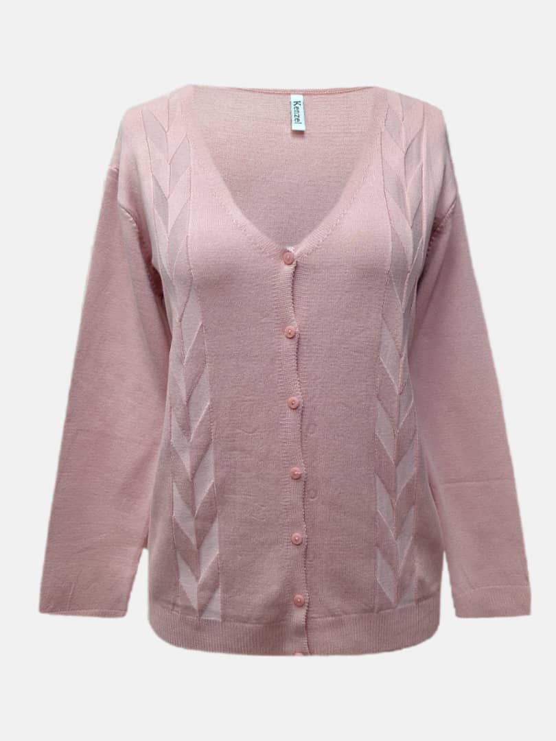 ژاکت زنانه بوکله هاشوردار صورتی AV1265