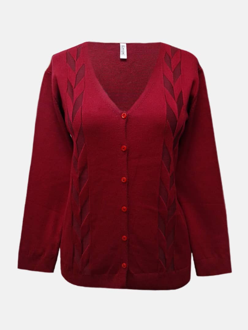 ژاکت زنانه بوکله هاشوردار زرشکی AV1265