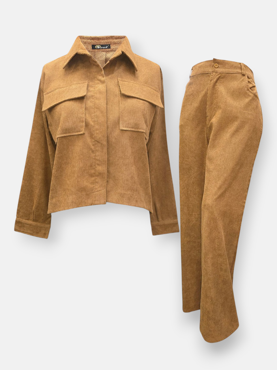 ست زنانه شومیز شلوار مخمل کبریتی نخودی AV2494 سایزL