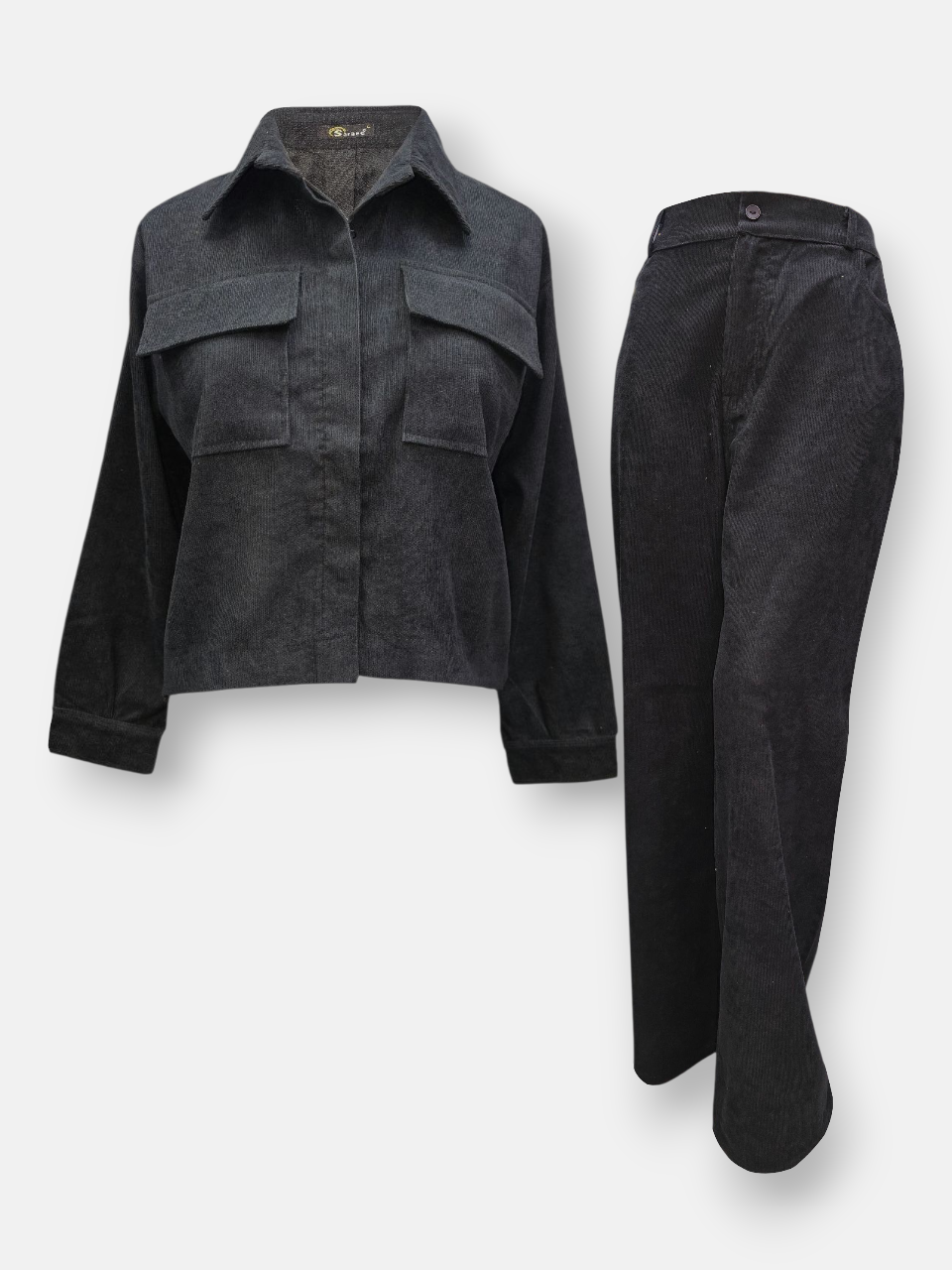 ست زنانه شومیز شلوار مخمل کبریتی مشکی AV2494 سایزL