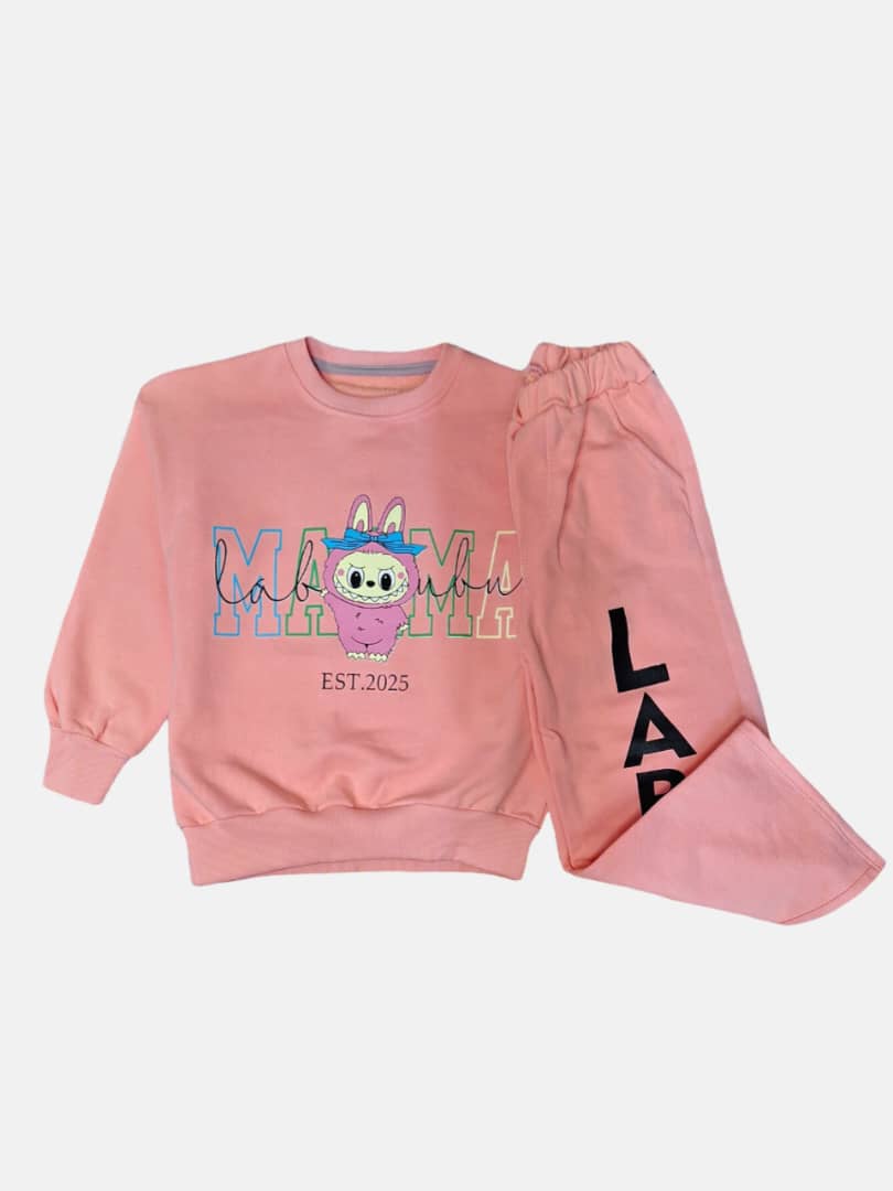 ست دخترانه بلوز شلوار دورس سه نخ لبوبو صورتی CT621 سایز50