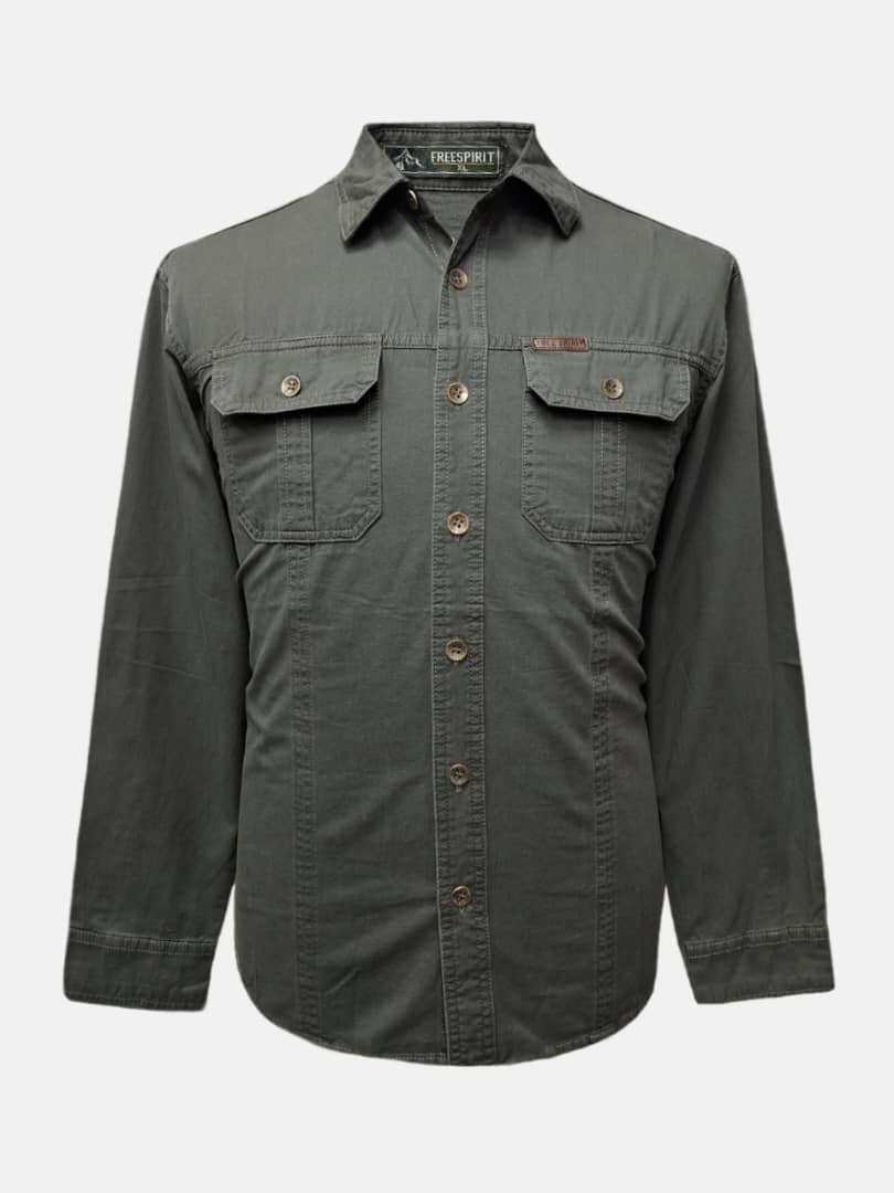 پیراهن مردانه آستین بلند دوجیب سبز CN سایزXL