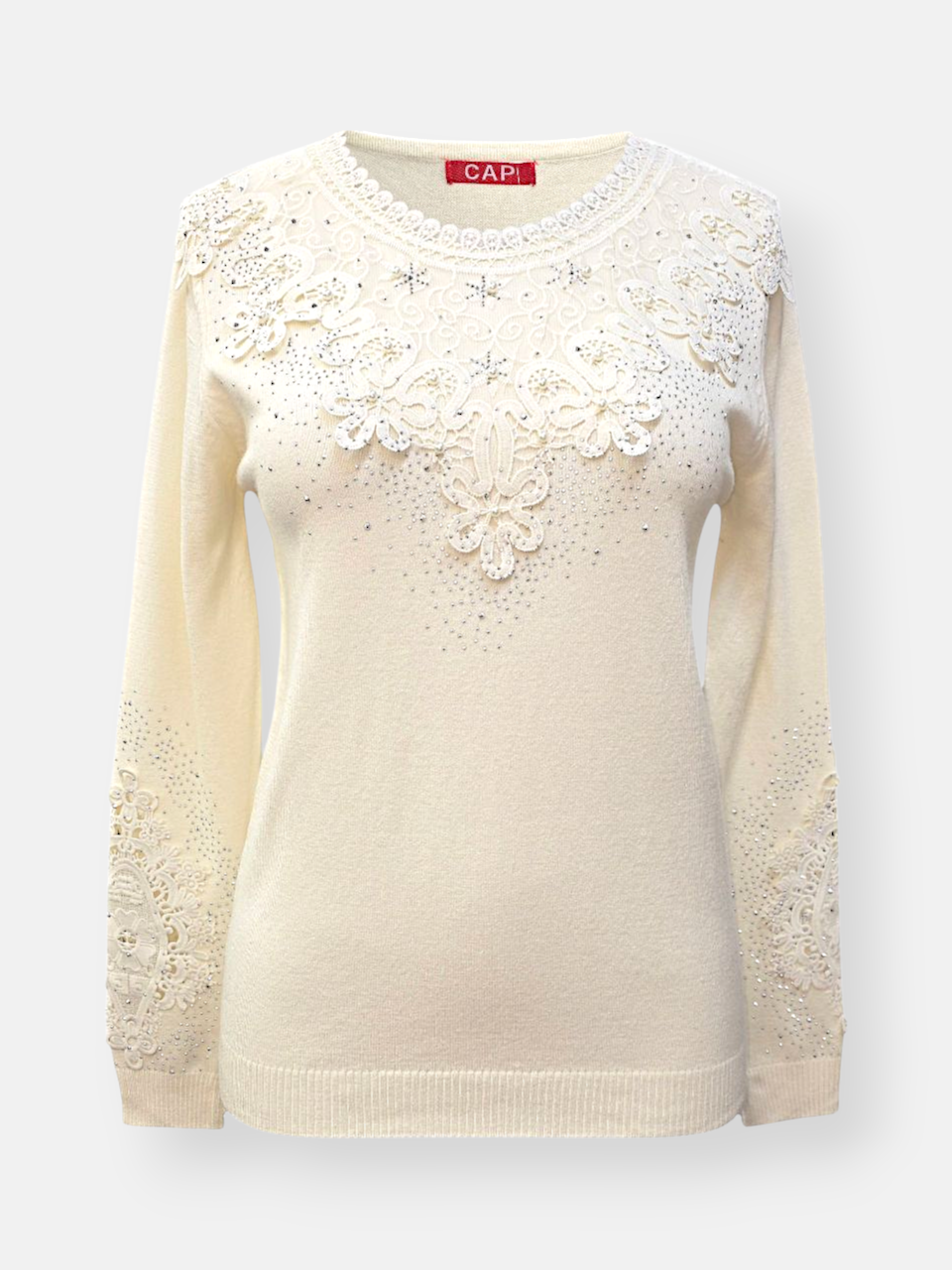 بلوز زنانه یقه گرد گیپوری گپ شیری DA2203