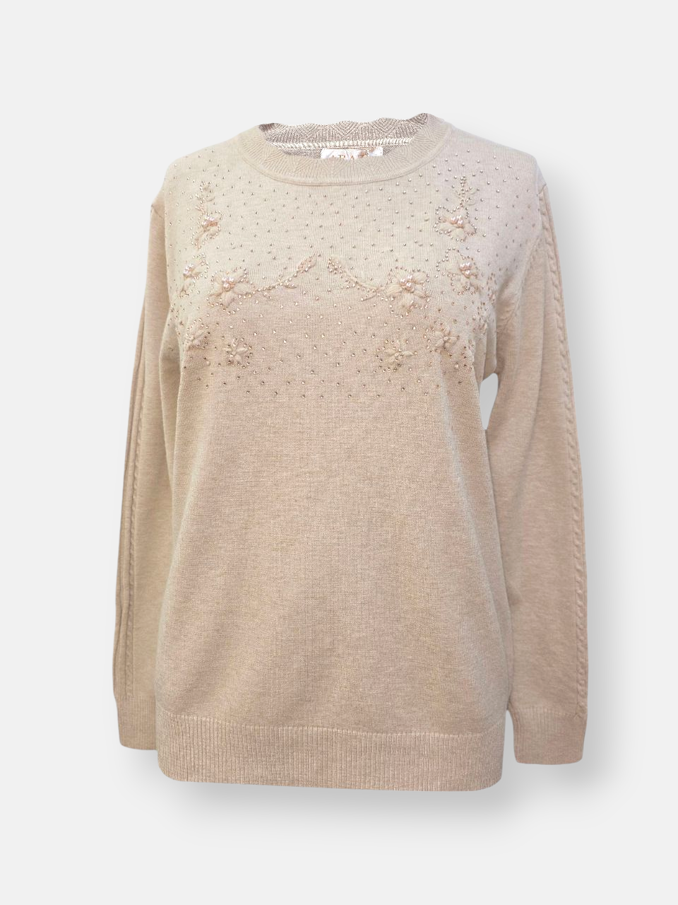 بلوز زنانه یقه گرد نگین دار گپ کرم DA3911