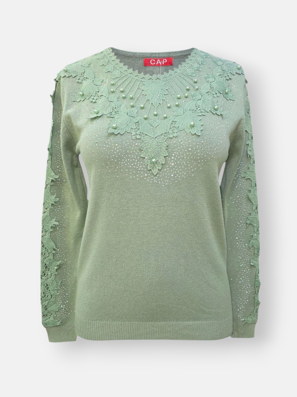 بلوز زنانه یقه گرد گیپوری گپ سبز DA2201