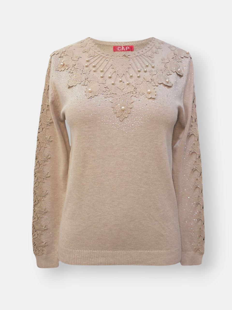 بلوز زنانه یقه گرد گیپوری گپ کرم DA2201