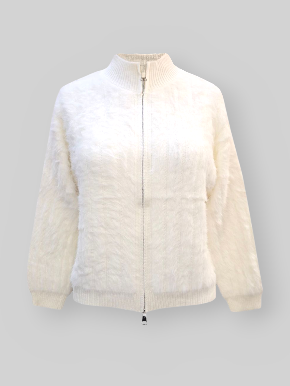 کت زنانه زیپ دار موهر سفید DA8008