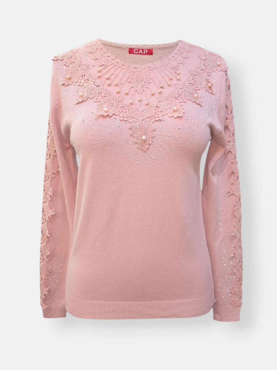 بلوز زنانه یقه گرد گیپوری گپ صورتی DA2201