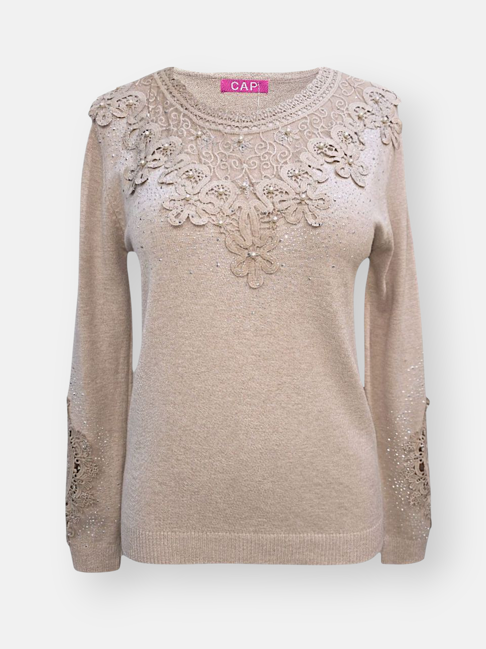 بلوز زنانه یقه گرد گیپوری گپ کرم DA2203