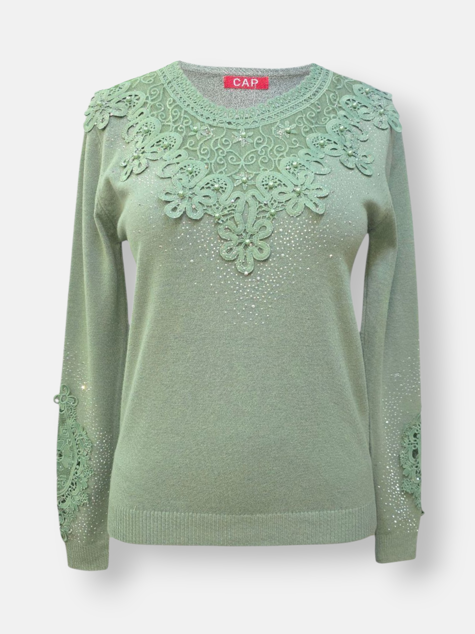 بلوز زنانه یقه گرد گیپوری گپ سبز DA2203